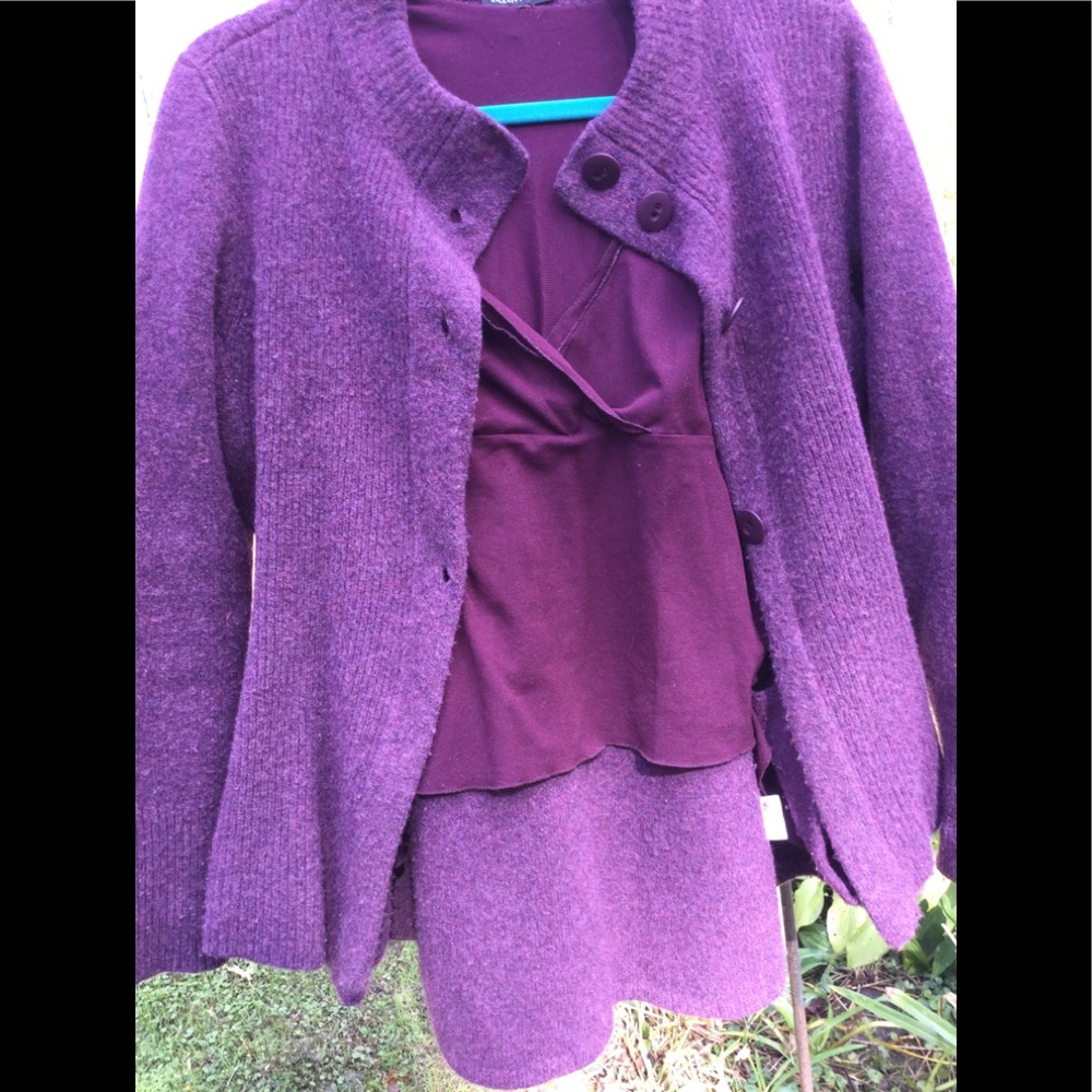 🎆 Cashmere EILEEN FISCHER BLEND CARDIGAN Amethyst SCULPTED HEMLINE